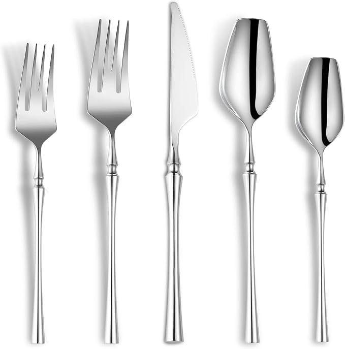 20-Piece Silverware Set for 4, Modern 18/10 Stainless Steel Flatware Set by Lemeya