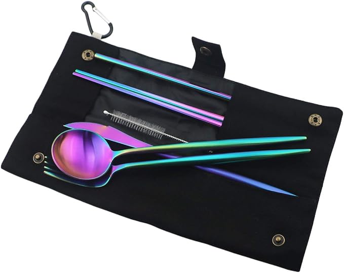 Gugrida Luxury Rainbow Matte Portable 18/10 Stainless Steel Travel Flatware - Image 6