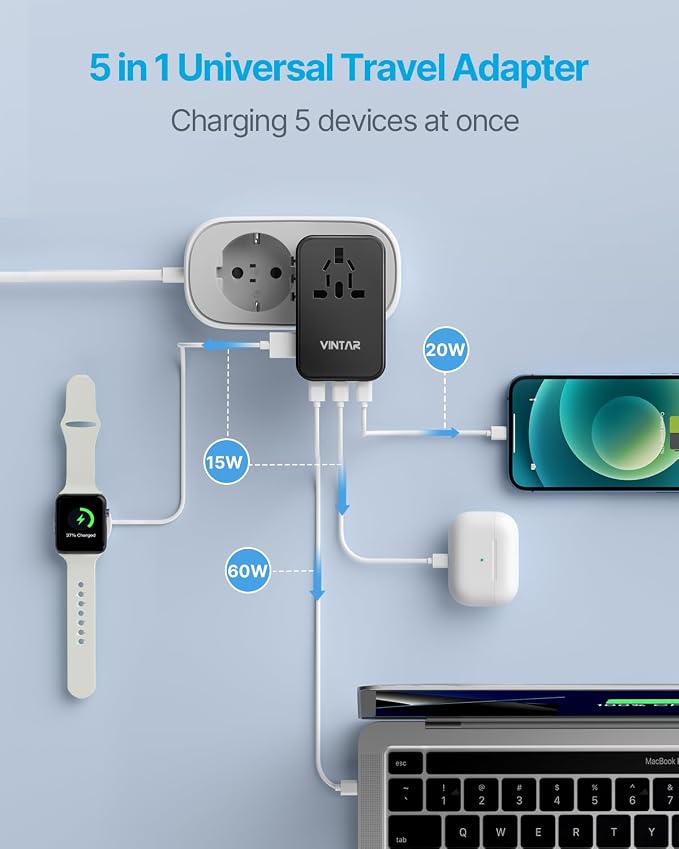 Universal Travel Adapter, VINTAR 100W GaN International Power Adapter - Image 4