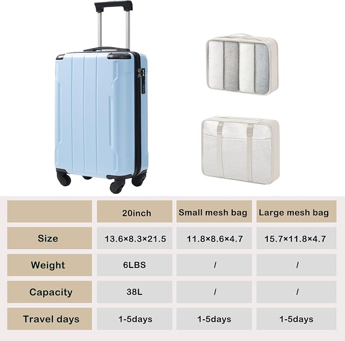 Merax Carry on Luggage Set, 20 Inch Hardshell ABS Suitcase - Image 6
