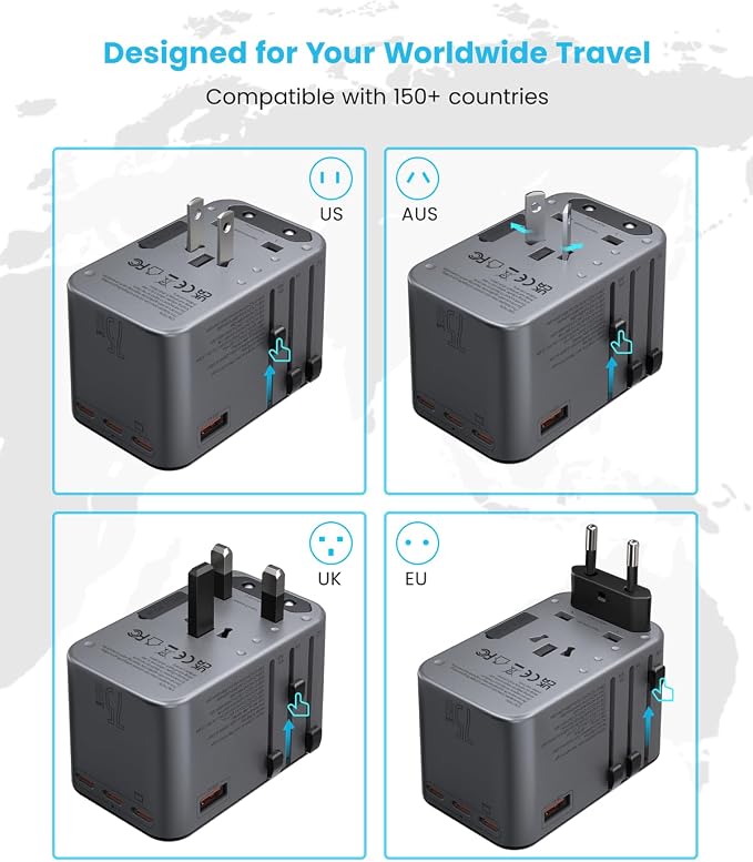 Universal Travel Adapter, VINTAR 75W GaN International Power Adapter - Image 3