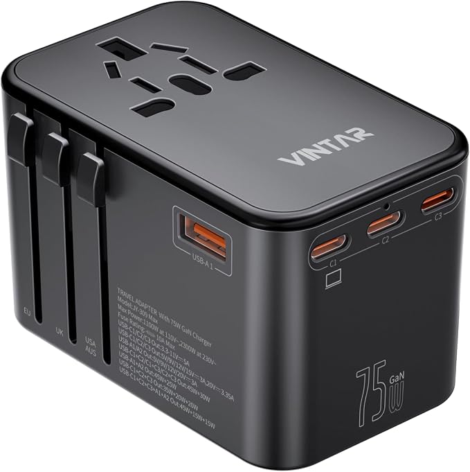 Universal Travel Adapter, VINTAR 75W GaN International Power Adapter by VINTAR