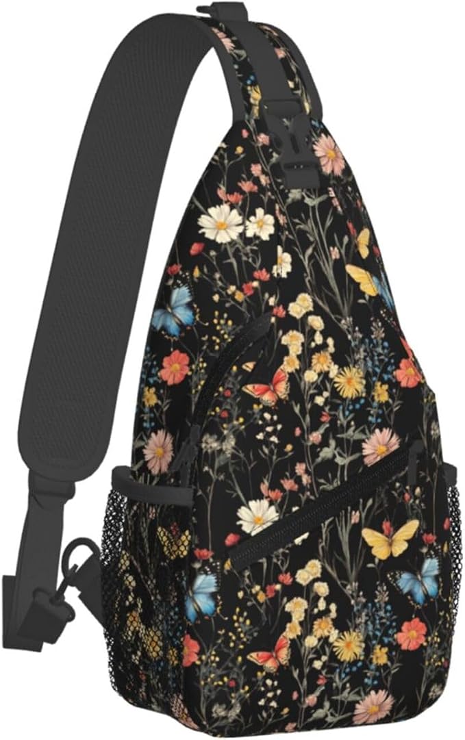 SUPLUCHOM Sling Bag Wildflower Botanical Butterfly Flower Hiking Daypack - Image 2