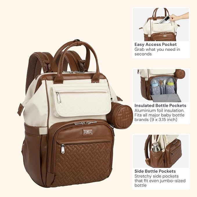 BabbleRoo Leather Diaper Bag Backpack, Unisex Stylish Travel Back Pack Nappy - Image 4