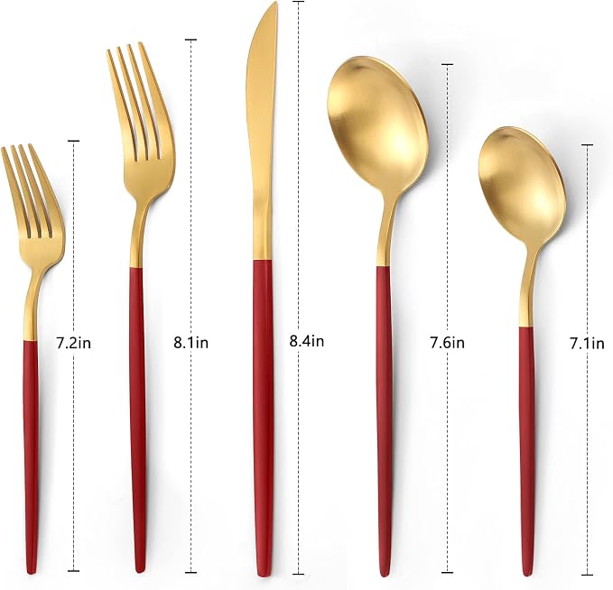 Matte Red Gold Silverware Set, 20-Piece Stainless Steel Flatware Set, Satin - Image 2