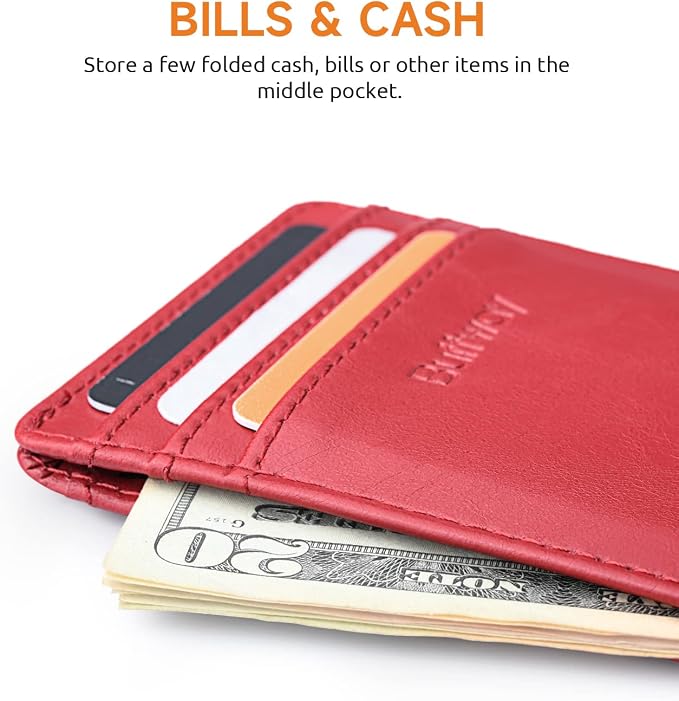 Buffway Mens Slim Wallet, Minimalist Thin Front Pocket Leather Credit Card - Image 5