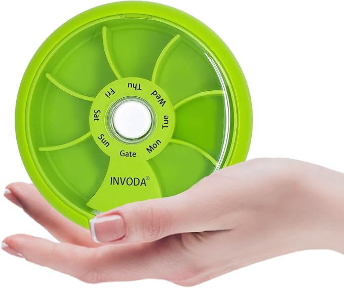 INVODA Weekly Pill Organizer 7 Compartment Rotating Pill Box - Image 6