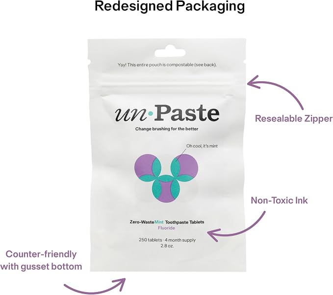Unpaste Toothpaste Tablets, New Formula, Fluoride Mint, Xylitol Free, Plastic - Image 4