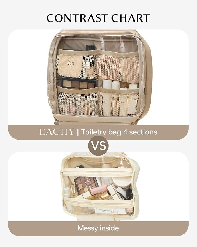 EACHY Hanging Toiletry Bag, Satin 4 Compartments Travel Toiletry Bags - Image 3