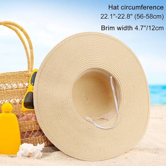 DRESHOW Beach Hats for Women Big Straw Wide Brim Summer Hat Floppy Foldable - Image 4