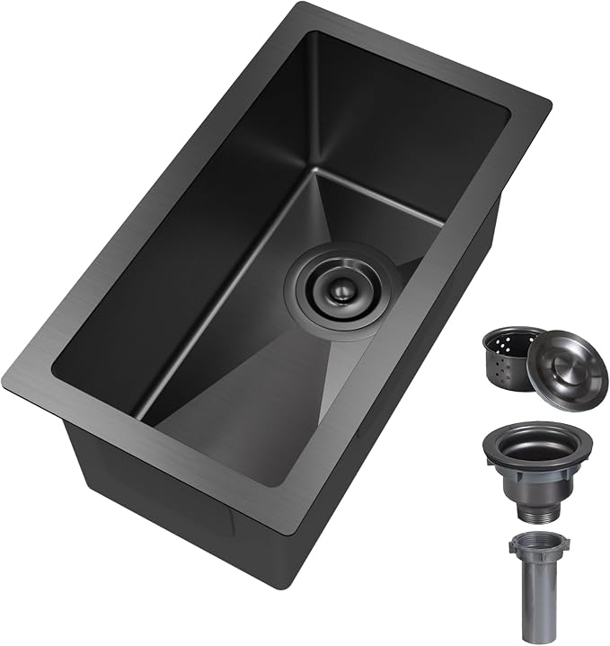 10 inch Bar Sink Undermount, 10x18 inch Small Bar Sink Gunmetal Black by Winnpex