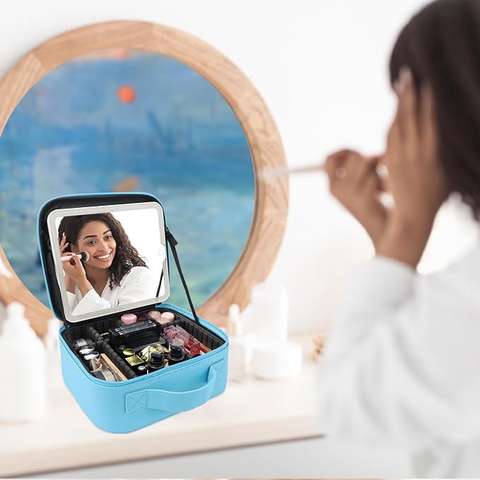 Travel Makeup Bag with LED Mirror Travel Makeup Organizer with 3 Lighted - Image 9