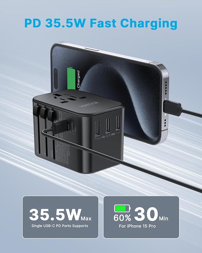 Universal Travel Adapter, VINTAR 35.5W International Power Adapter - Image 2