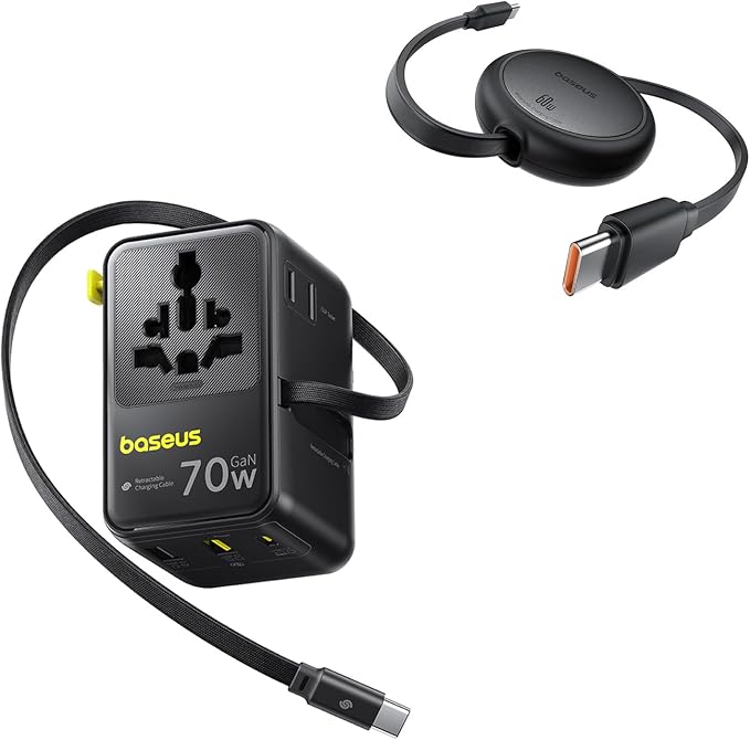 Baseus 70W Universal Travel Adapter and Baseus 60W Retractable USB C Cable by Baseus