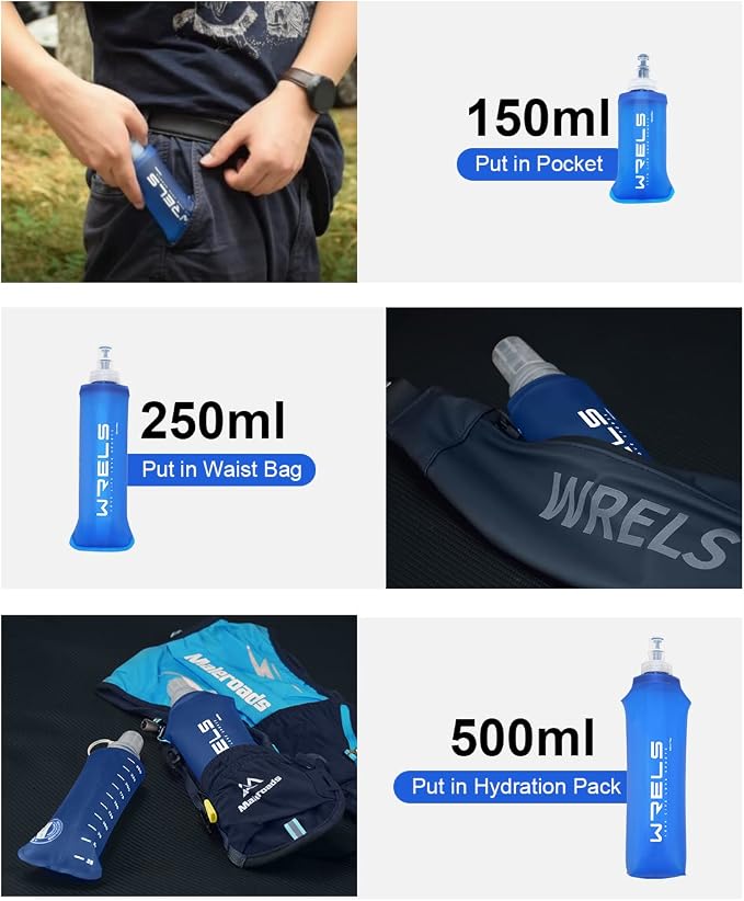 Folding Soft Flask Portable Collapsible Running Lightweight Water Bottle - Image 3