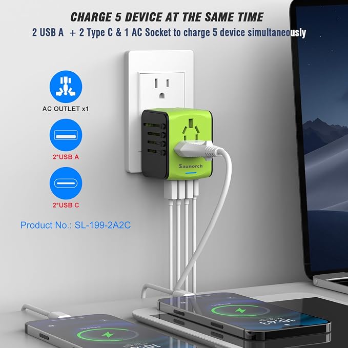 Travel Adapter Worldwide, Universal International Power Plug Adapter W/2.4A - Image 2