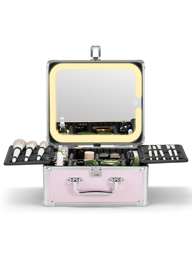 Qislee Makeup Box with A Detachable Lighted Mirror, Waterproof Travel Train Case by Qislee
