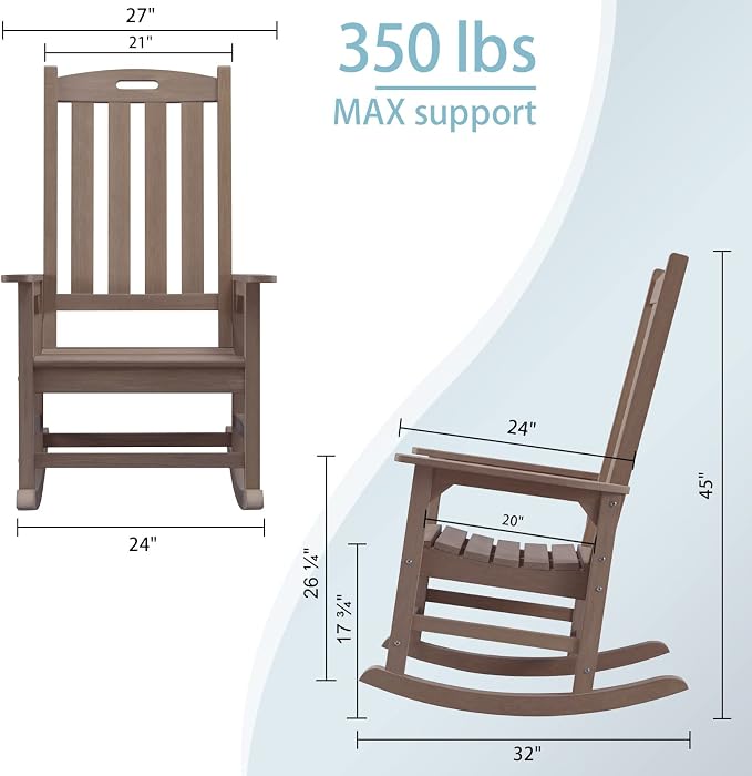 Psilvam Oversized Outdoor Rocking Chair Set of 2, Porch Rocker - Image 3