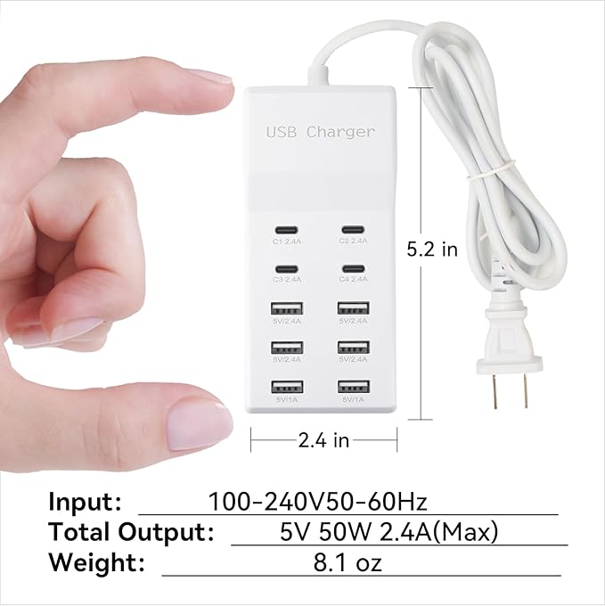 USB Charging Station, 10 Ports Family-Sized USB C Charger Block, USB Power Strip - Image 5