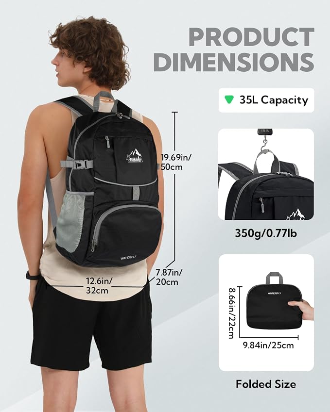 WATERFLY Hiking Foldable Daypack Backpack: 25L Ultra Lightweight Packable - Image 3