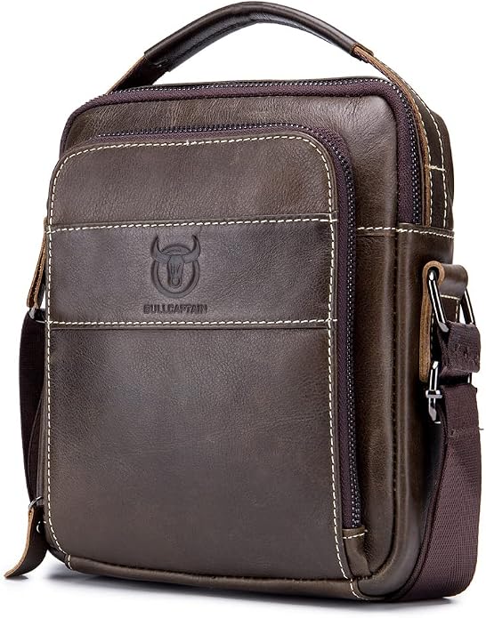 KPYWZER Genuine Leather Shoulder Bag Small Men Messenger Pack Handbag Sling by KPYWZER