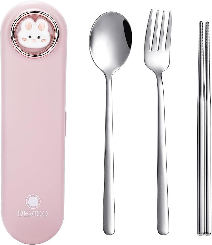 DEVICO Travel Utensils with Case Cute, Reusable Silverware by DEVICO