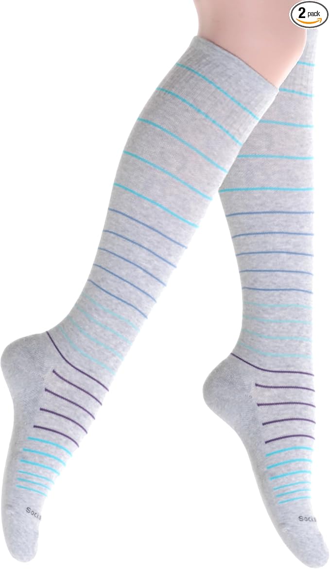 Cotton Compression Socks for Women & Men. 15-20 mmHg Support Knee-High Misty by SocksLaneCompression