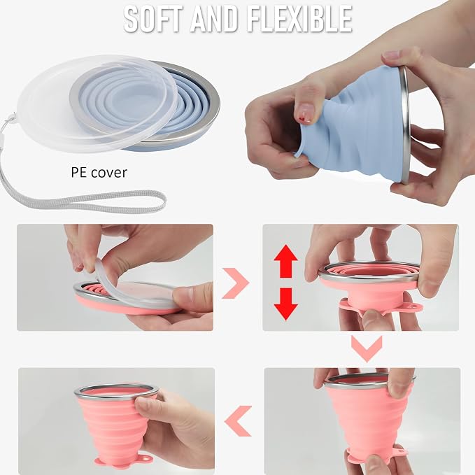 JBER Silicone Collapsible Travel Cup, 4 Pack Silicone Folding Camping Cup - Image 5