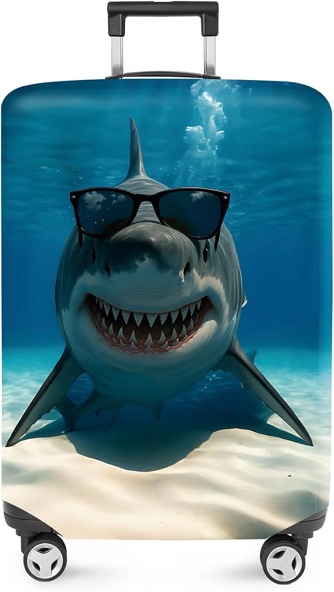 ANNA QUEEN Cool Shark Luggage Cover, Sunglass-Wearing Shark Underwater Design by ANNAQUEEN