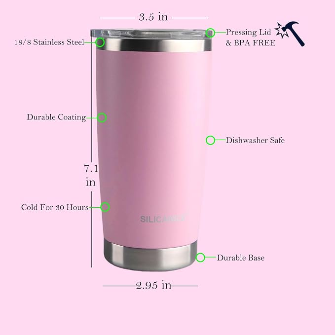 Pink 20oz Tumbler With Lid, Cute Vacuum Insulated Stainless Steel Water Bottle - Image 5