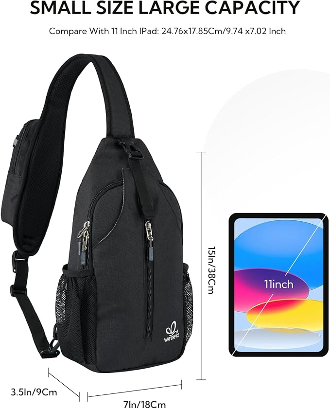 WATERFLY Crossbody Sling Backpack Sling Bag Travel Hiking Chest Bag Daypack - Image 2