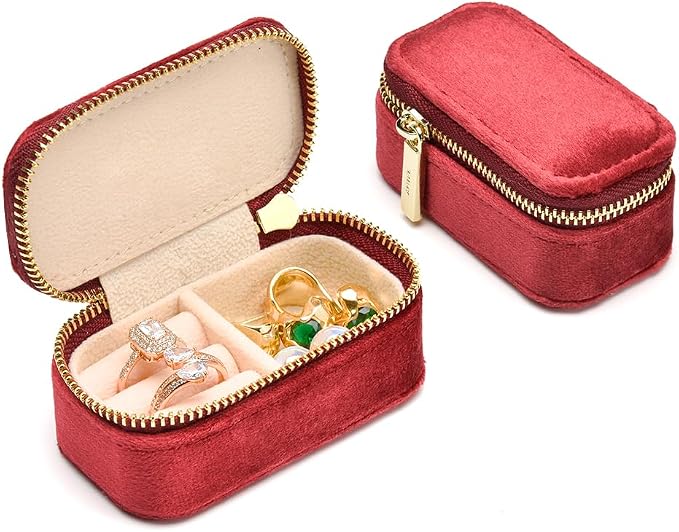 Small Travel Jewelry Case, Mini Tiny Plush Velvet Jewelry Box by TAIMY