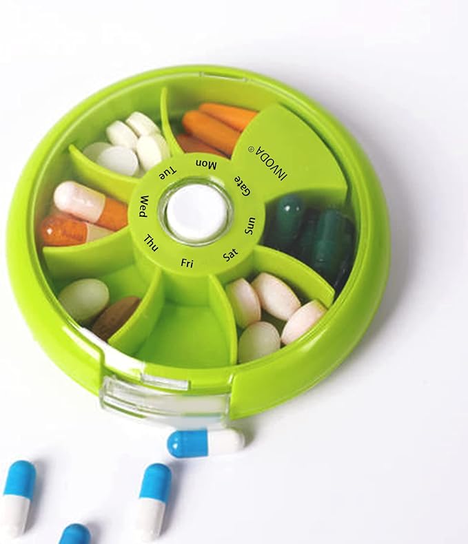 INVODA Weekly Pill Organizer 7 Compartment Rotating Pill Box - Image 7