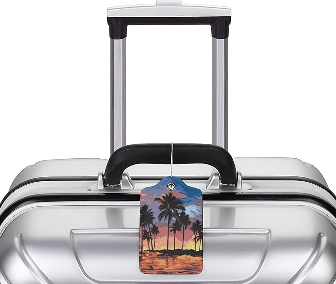 2Pcs Summer Palm Tree Luggage Tags, Beach Landscape Name ID Identifier Labels - Image 5
