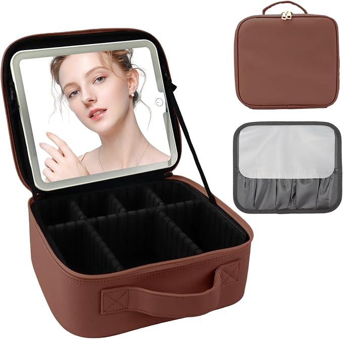Travel Makeup Bag with LED Mirror and Light Travel Makeup Case Cosmetic by SUILU