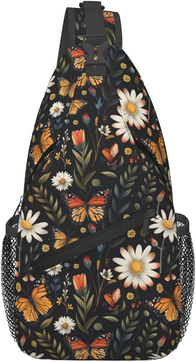 SUPLUCHOM Sling Bag Vintage Butterfly Daisy Leaf Hiking Daypack Crossbody - Image 2