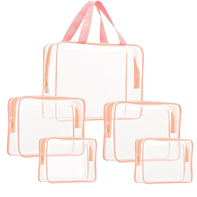 5Pcs Crystal Clear PVC Travel Toiletry Bag Kit by ROYBENS