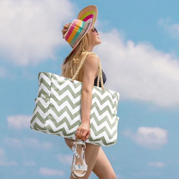 Becokan Beach Bags for Women Large Waterproof Beach Tote Bag Zipper Beach Bags - Image 5
