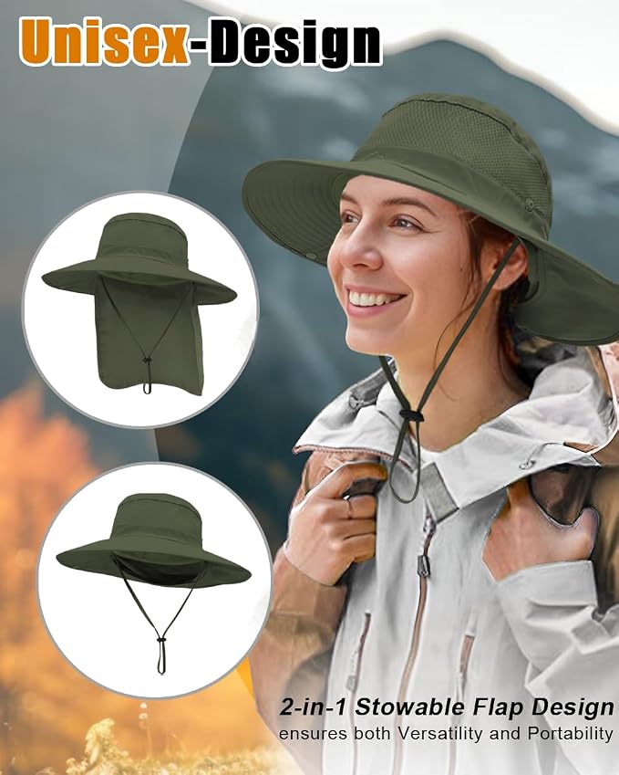 Outdoor Sun Hats with Stowable Neck Flap - Image 4