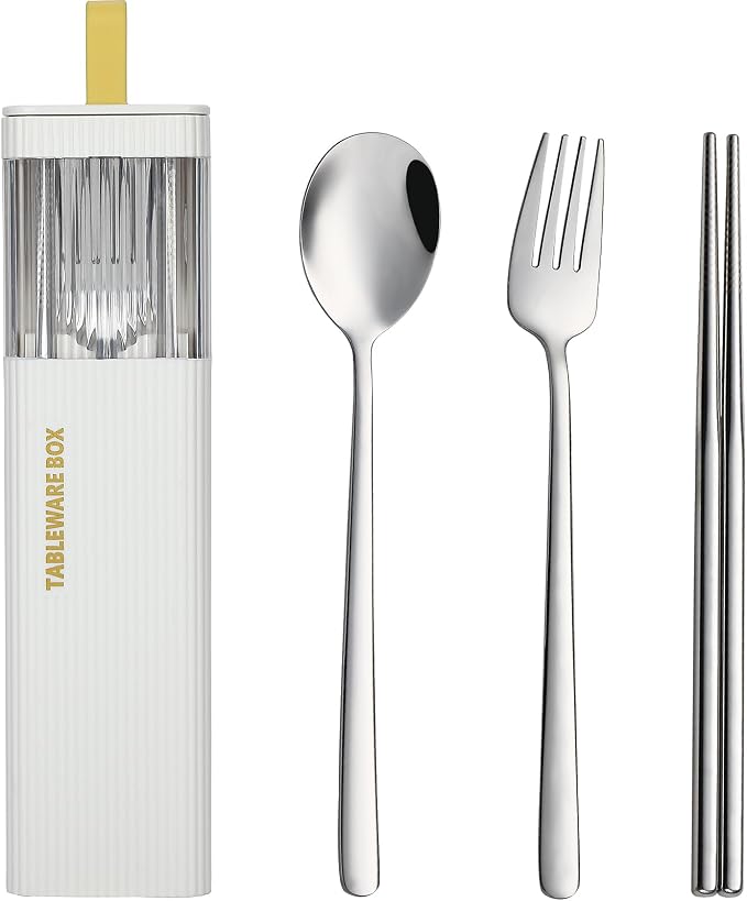 DEVICO Travel Utensils with Case, Stainless Steel Reusable Camping Silverware by DEVICO