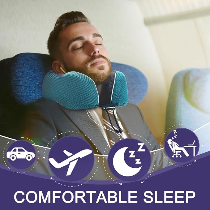 napfun Neck Pillow for Traveling, Upgraded Travel Neck Pillow for Airplane 100% - Image 2