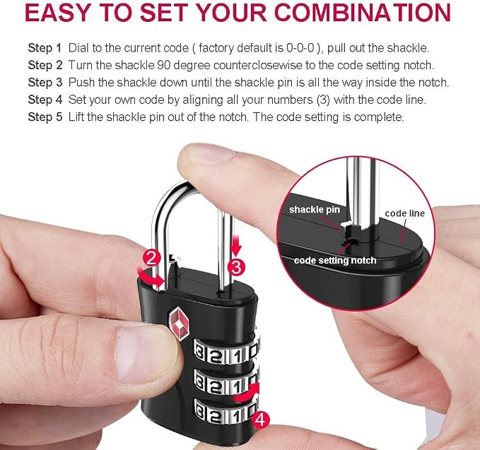 ZHEGE TSA Approved Locks, Luggage Locks, 3 Dial TSA Lock - Image 7