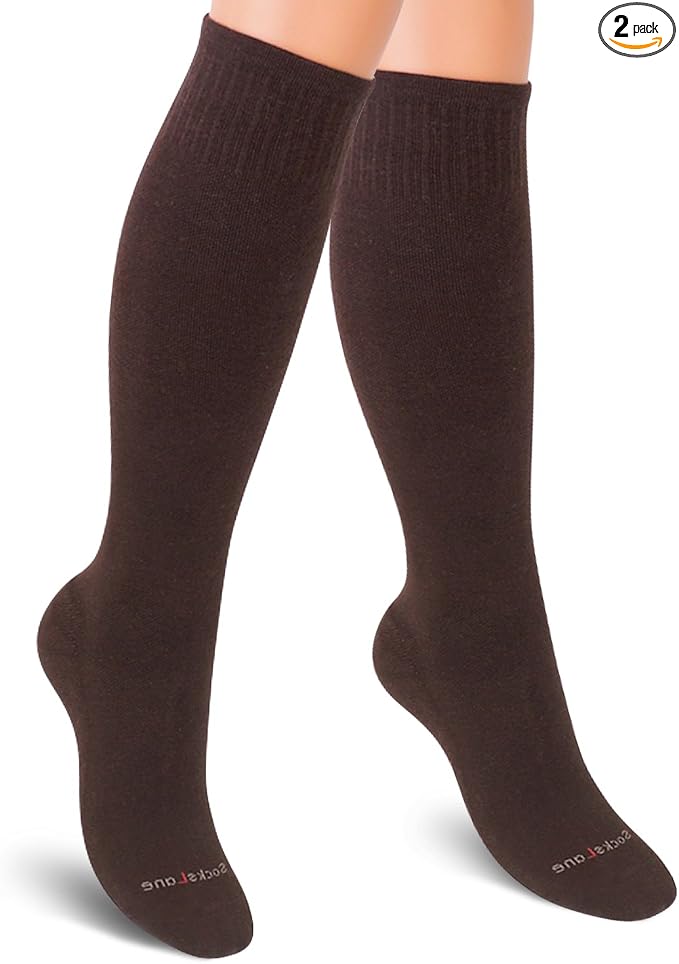 Cotton Compression Socks for Women & Men. 15-20 mmHg Support Knee-High Brown S/M by SocksLaneCompression