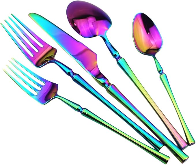 Gugrida Rainbow Silverware Set, 5-Piece 18/10 Stainless Steel Flatware Cutlery - Image 3