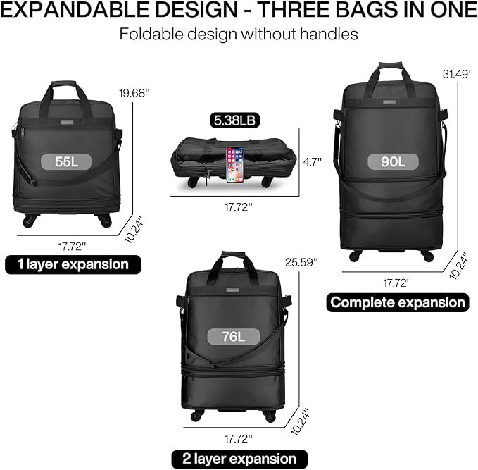 Hanke Suitcases with Wheels Expandable Foldable Luggage Bag Suitcase - Image 2