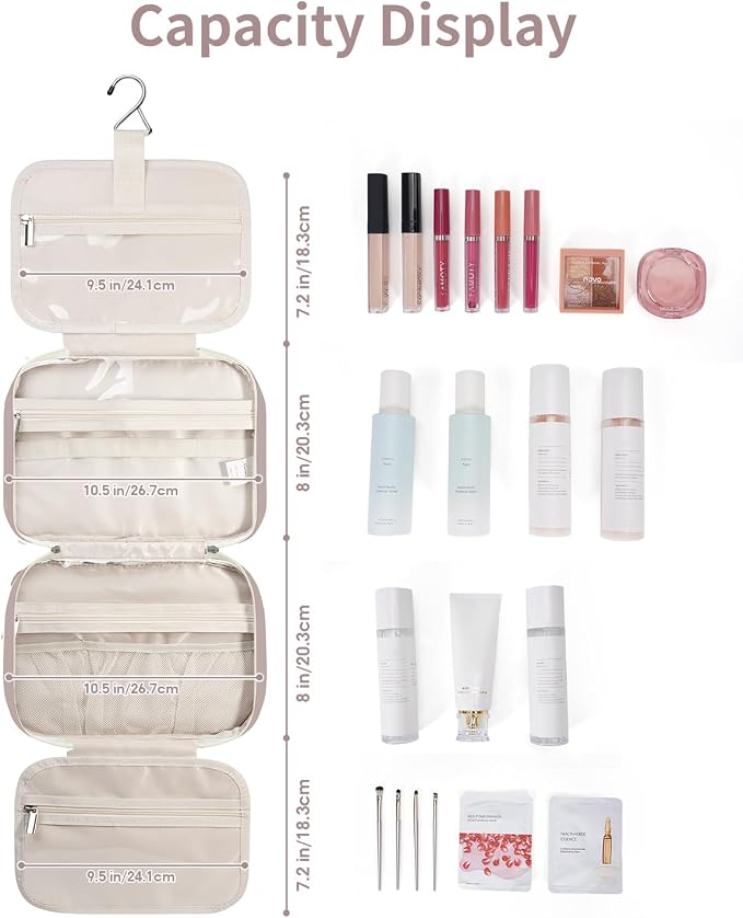 Narwey Hanging Toiletry Bag for Women Travel Makeup Bag Organizer Toiletries - Image 3