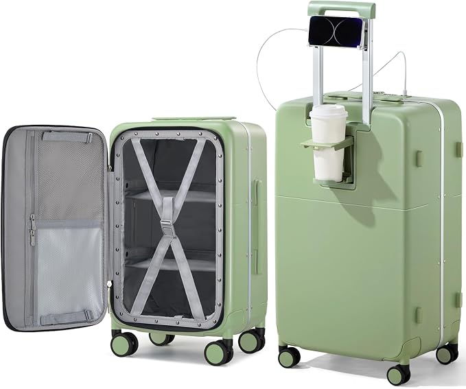 Hanke 28 Inch Luggage with Cup Holder and Charge, Top Opening Hard Shell by Hanke