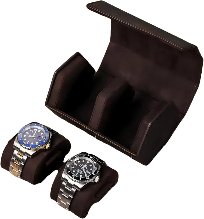 Genuine Leather Watch Roll Travel Case, Vintage Full Grain Leather Hexagon - Image 4
