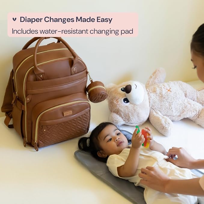 BabbleRoo Leather Diaper Bag Backpack - Image 8
