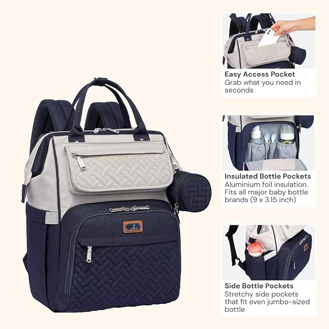 BabbleRoo Diaper Bag Backpack, Unisex Stylish Travel Back Pack Nappy - Image 4